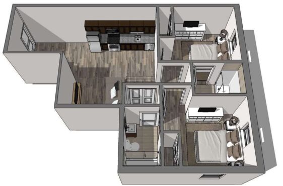 HH Eleanor at Chestnut 3x2 Standard Apartment Sample Floor Plan