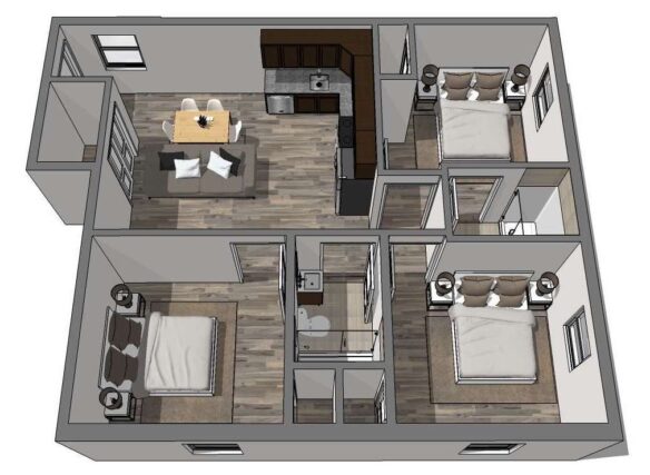 HH Eleanor at Chestnut 3x2 Standard Apartment Sample Floor Plan