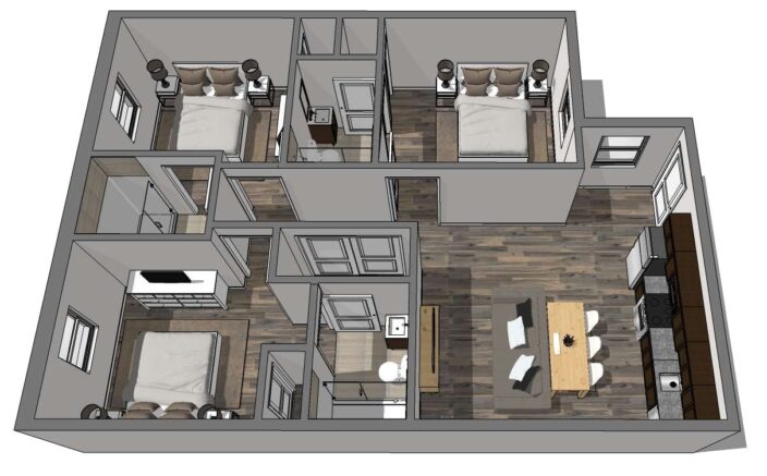 HH Eleanor at Chestnut 3x3 Deluxe Apartment Sample Floor Plan