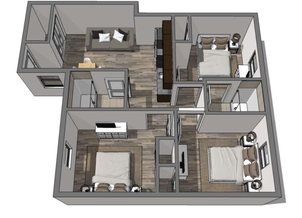 HH Eleanor at Chestnut 3x2 Standard Apartment Sample Floor Plan