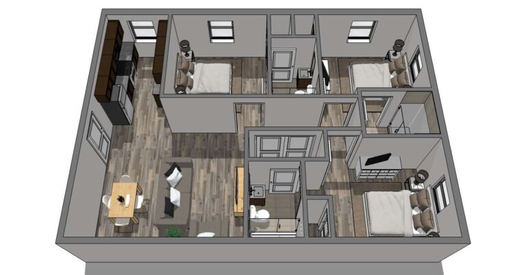 HH Eleanor at Chestnut 3x3 Standard Apartment Sample Floor Plan